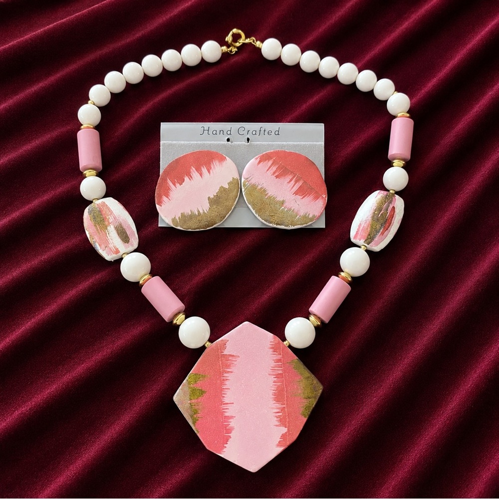 Handcrafted Ceramic Necklace with Matching Studs